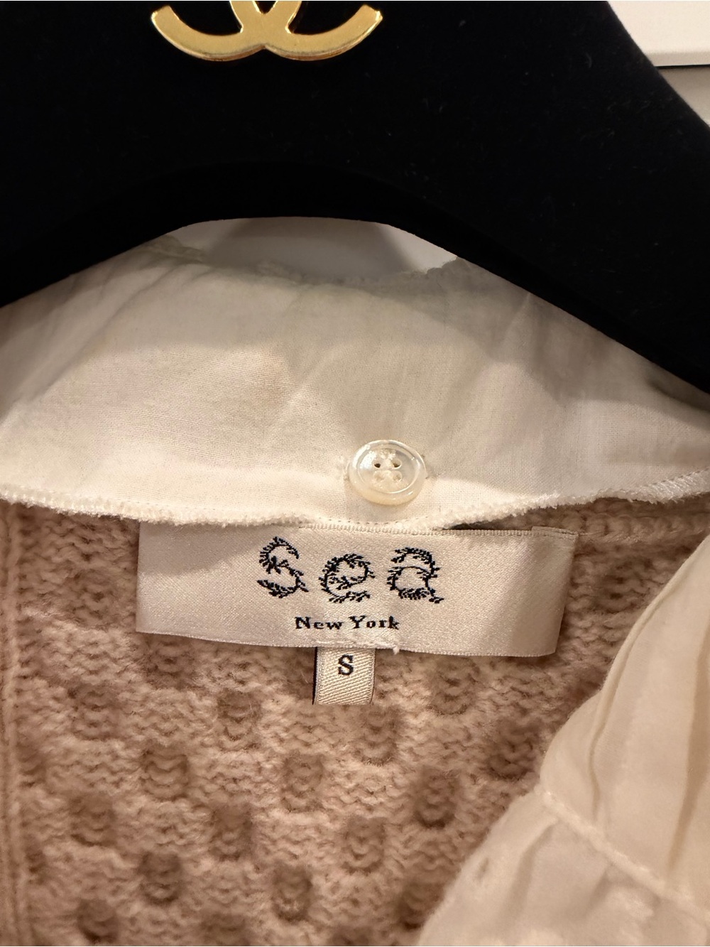 Sea NY- Women's Cream Cable Knit Button Cardigan Sweater - Picture 4 of 6